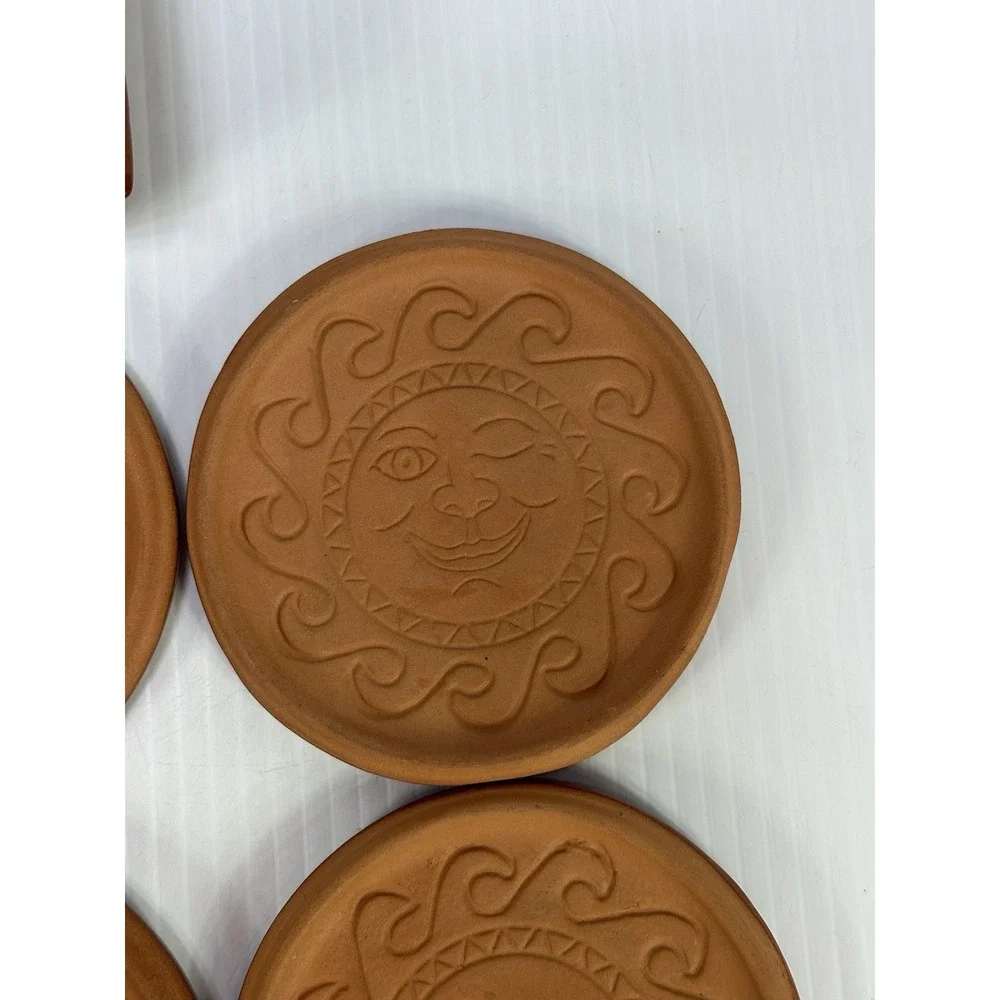Vintage Wieland Ware Terracotta Sun Face Terra Cotta Celestial 6 Coasters Holder